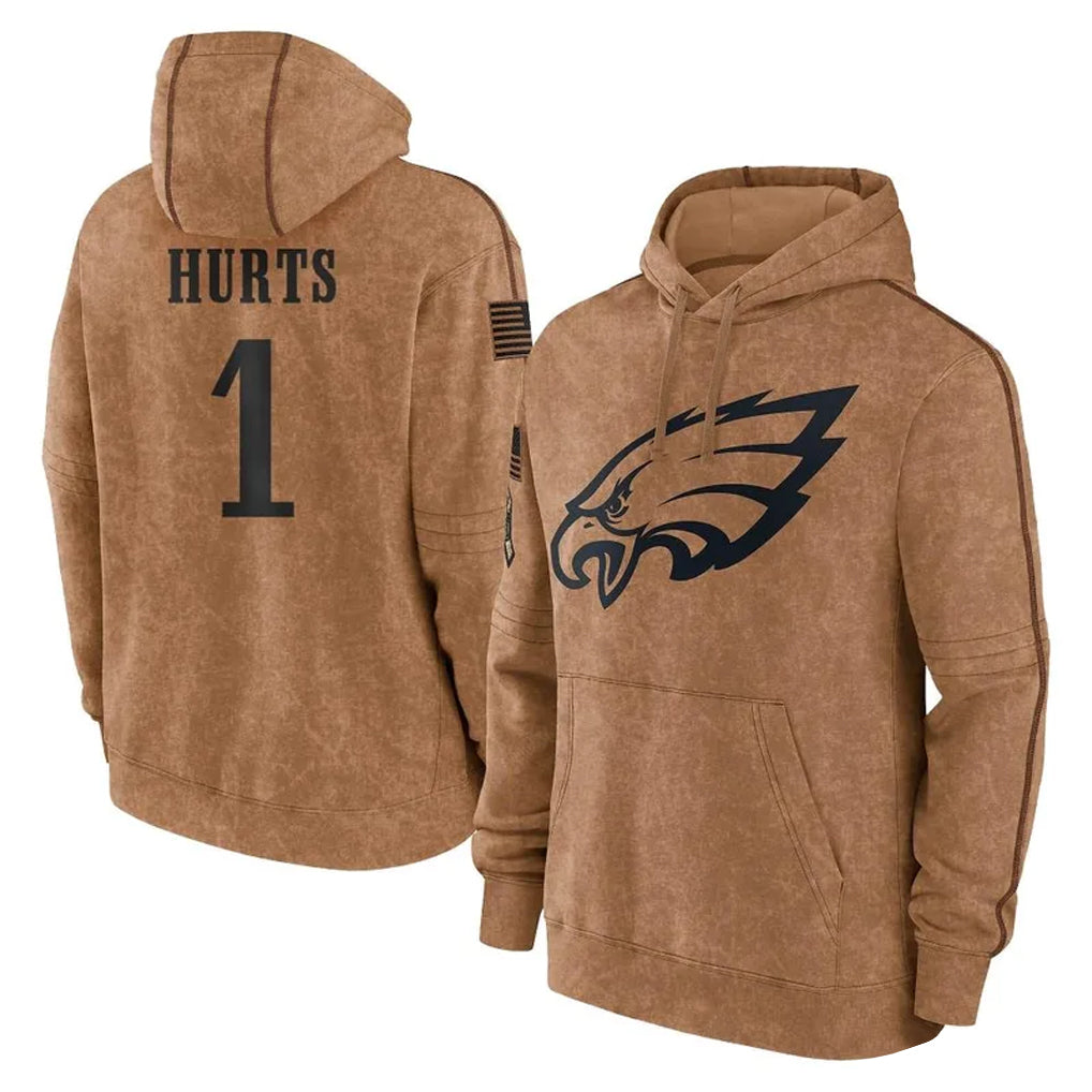 CBdoa P.Eagles #1 Jalen Hurts Player Brown Salute to Service Pullover Hoodies Limited Game Stitched Jerseys