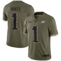 CBdoa P.Eagles #1 Jalen Hurts Player Salute To Service Olive Stitched Jerseys