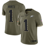 CBdoa P.Eagles #1 Jalen Hurts Player Salute To Service Olive Stitched Jerseys
