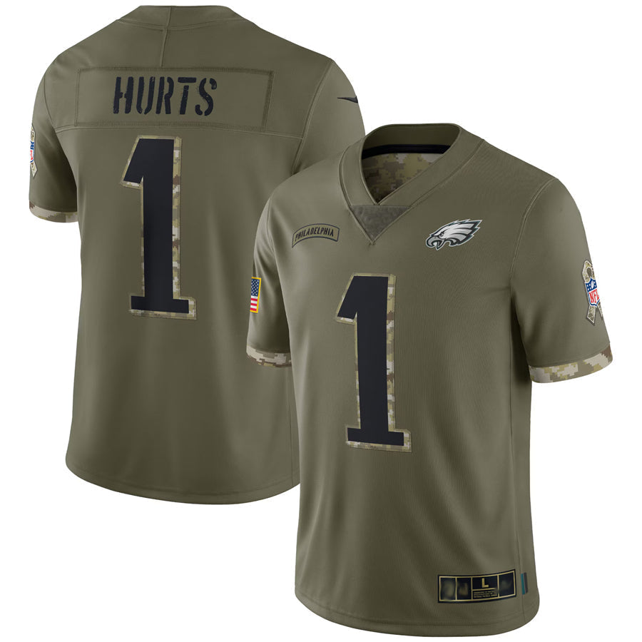 CBdoa P.Eagles #1 Jalen Hurts Player Salute To Service Olive Stitched Jerseys