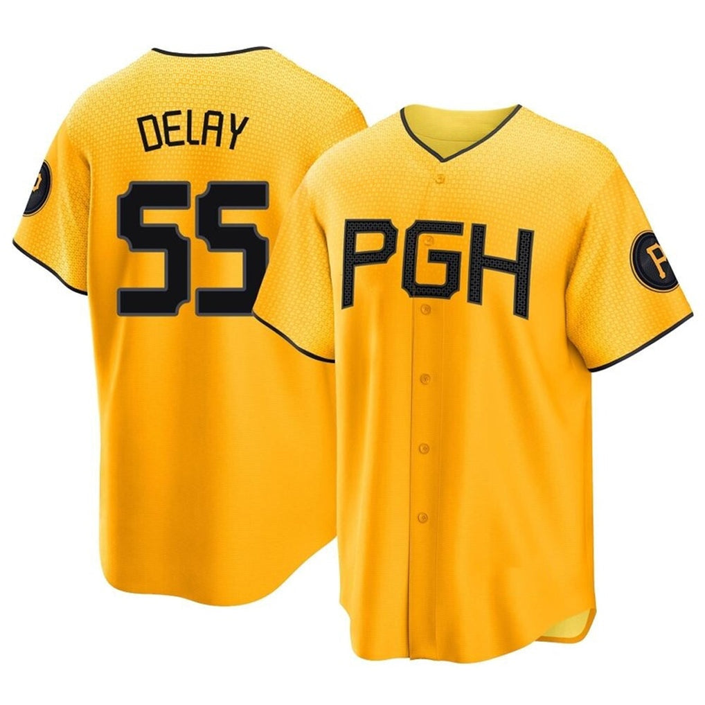 CBdoa P.Pirates #55 Jason Delay Player Gold City Connect Home Game Stitched Jerseys