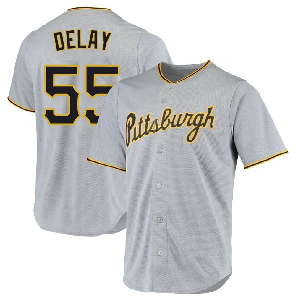 CBdoa P.Pirates #55 Jason Delay Player Gray Road Home Game Stitched Jerseys
