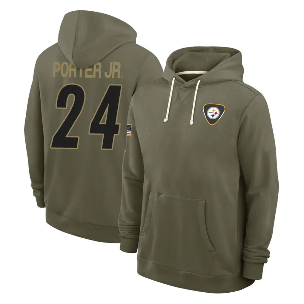 CBdoa P.Steelers #24 Joey Porter Jr. Player Olive Salute to Service Pullover Hoodies Limited Stitched Jerseys