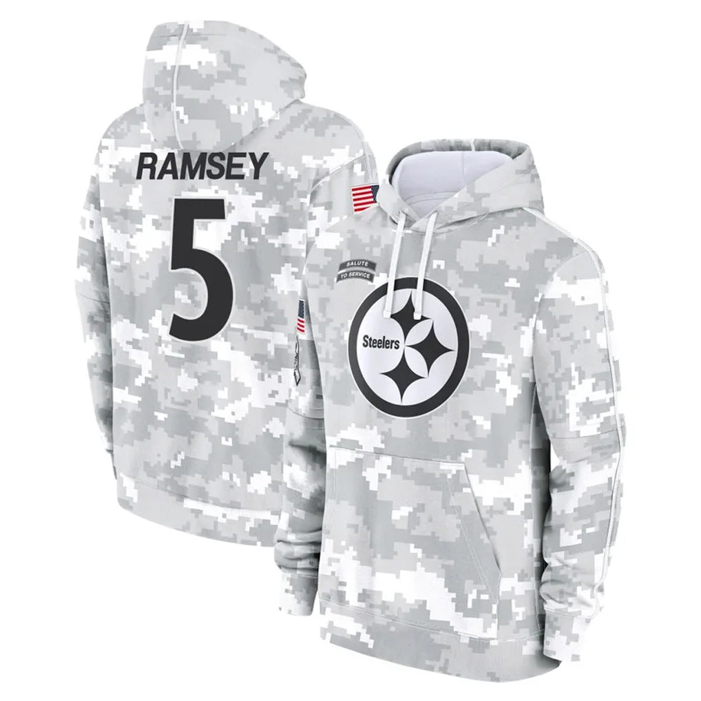 CBdoa P.Steelers #5 Jalen Ramsey Player Arctic Camo Limited Salute to Service Pullover Hoodies Game Stitched Jerseys