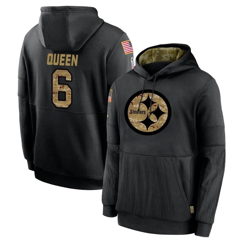 CBdoa P.Steelers #6 Patrick Queen Player Black Salute to Service Hoodies Limited Game Stitched Jerseys