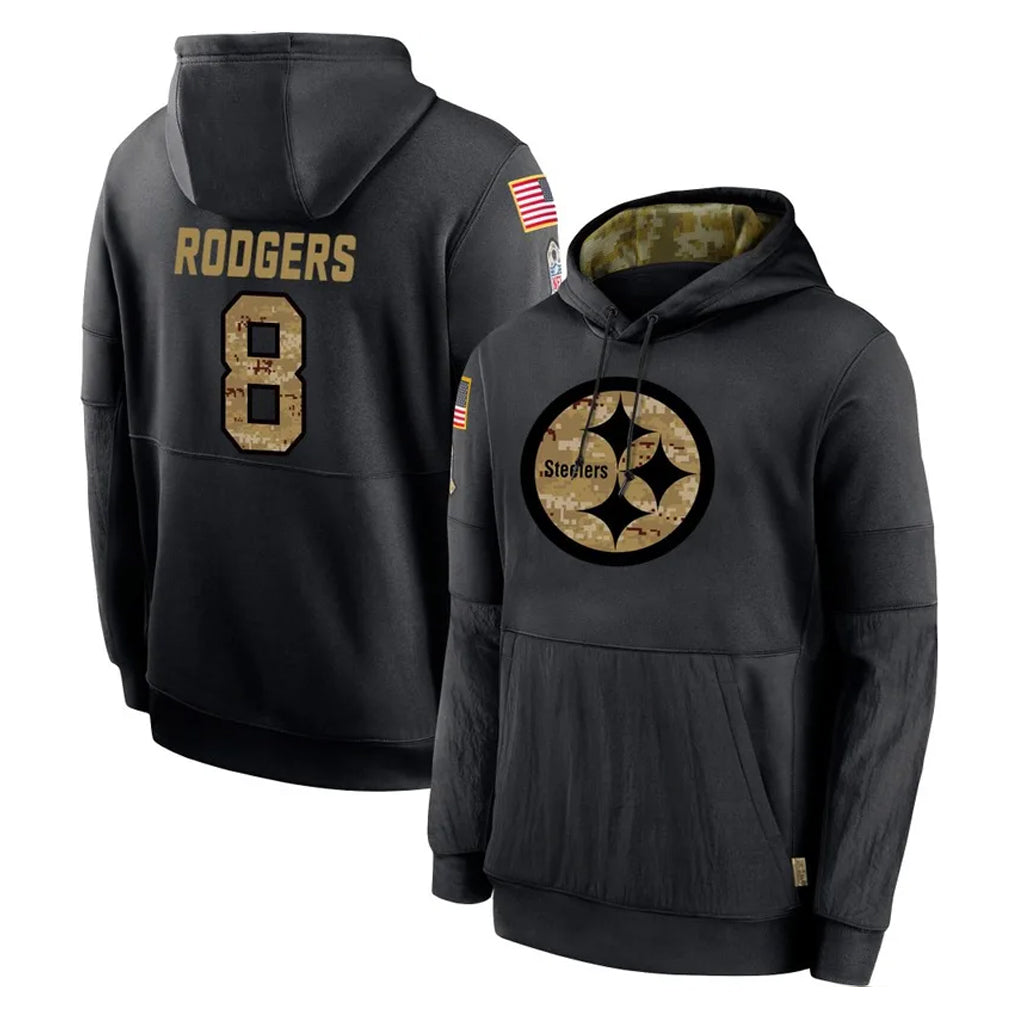 CBdoa P.Steelers #8 Aaron Rodgers Player Black Salute to Service Hoodies Limited Game Stitched Jerseys