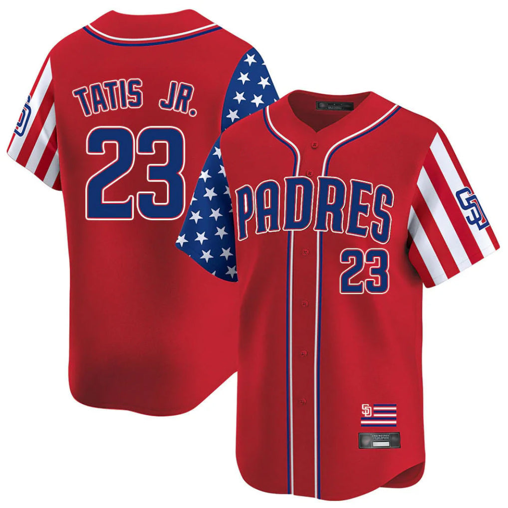 CBdoa S.Diego Padres #23 Fernando Tatis Jr Player Red Independence Day Home Limited Stitched Jerseys