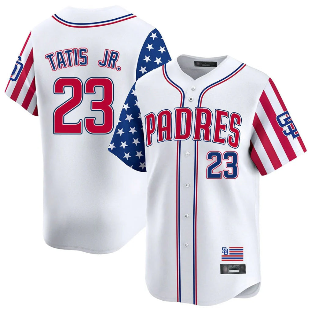 CBdoa S.Diego Padres #23 Fernando Tatis Jr Player White Independence Day Home Limited Stitched Jerseys