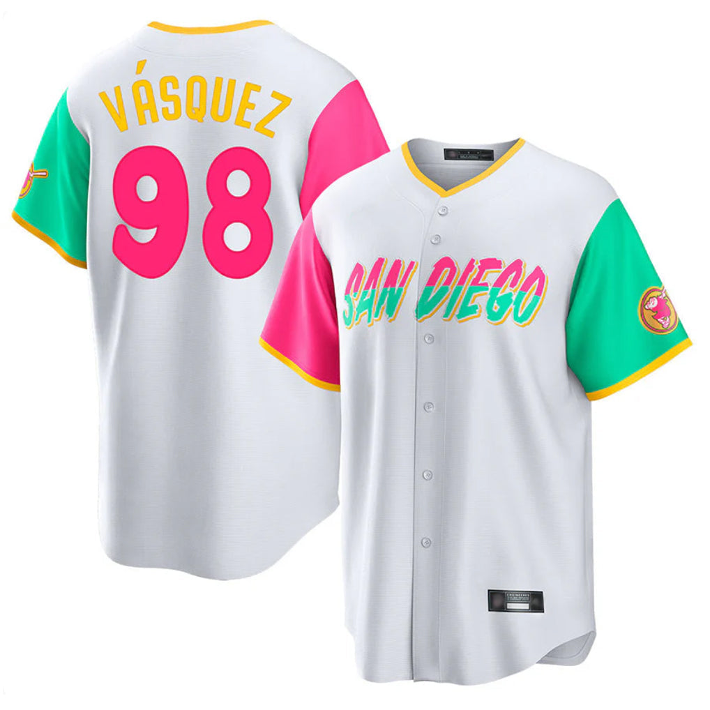 CBdoa S.Diego Padres #98 Randy Vasquez Player White City Connect Home Game Stitched Jerseys