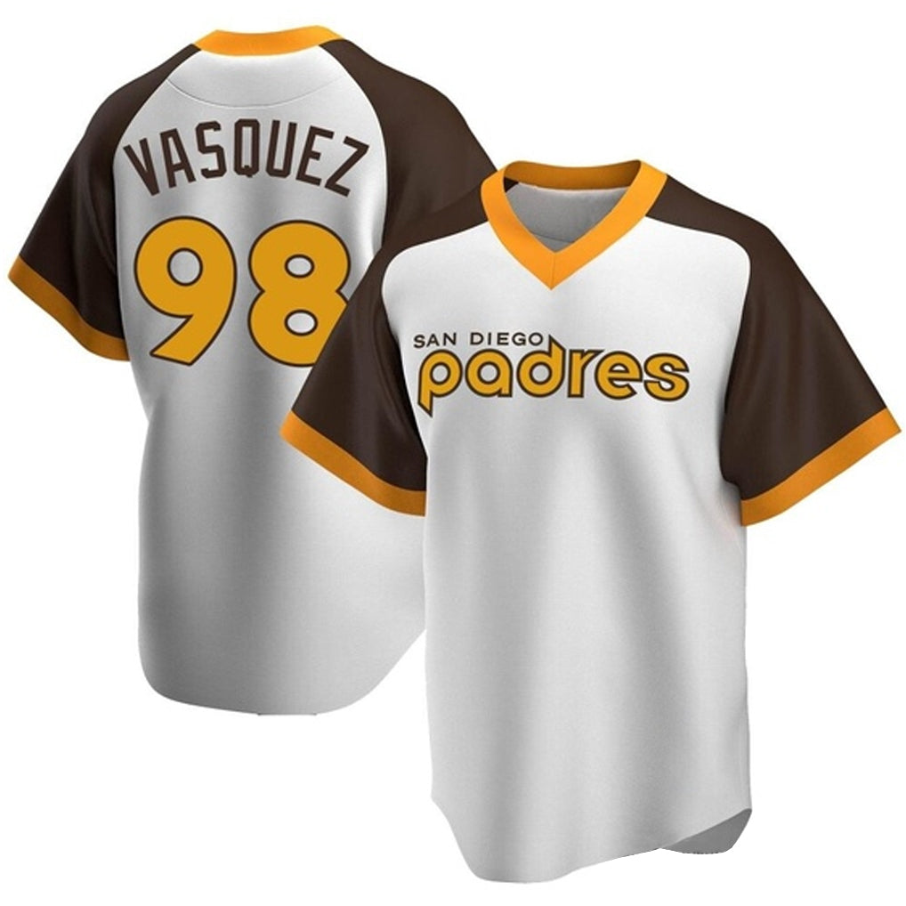CBdoa S.Diego Padres #98 Randy Vasquez Player White Home Cooperstown Collection Replica Game Stitched Jerseys
