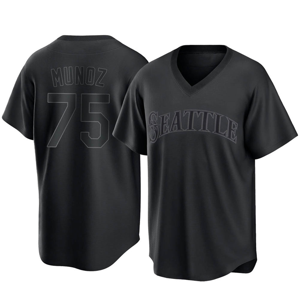 CBdoa S.Mariners #75 Andres Munoz Player Black Replica Fashion T-shirt Stitched Jerseys
