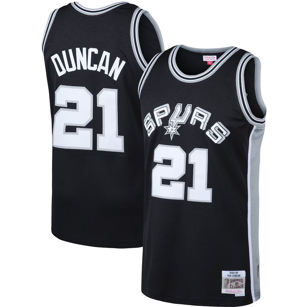 CBdoa SA.Spurs #21 Tim Duncan Mitchell & Ness Black 1998-1999 Big & Tall Hardwood Classics Swingman Jerseys