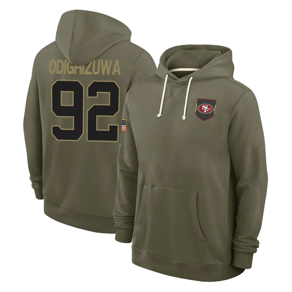 CBdoa SF.49ers #92 Osa Odighizuwa Player Olive Salute to Service Pullover Hoodies Limited Stitched Jerseys