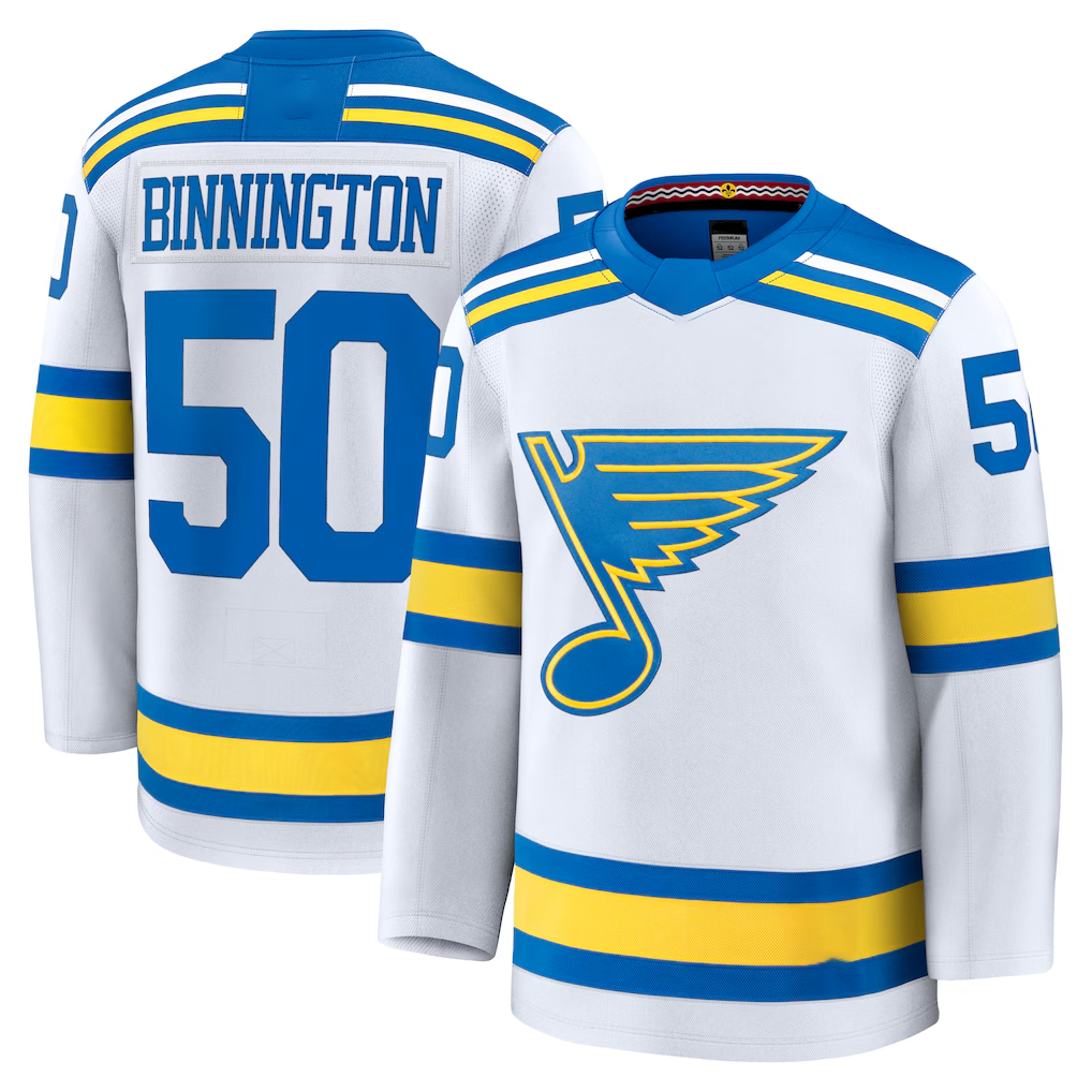 CBdoa St.L.Blues #50 Jordan Binnington White Away Premium Player Jerseys
