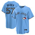 CBdoa T.Blue Jays #57 Shane Bieber Player Blue Home Stitched Jerseys