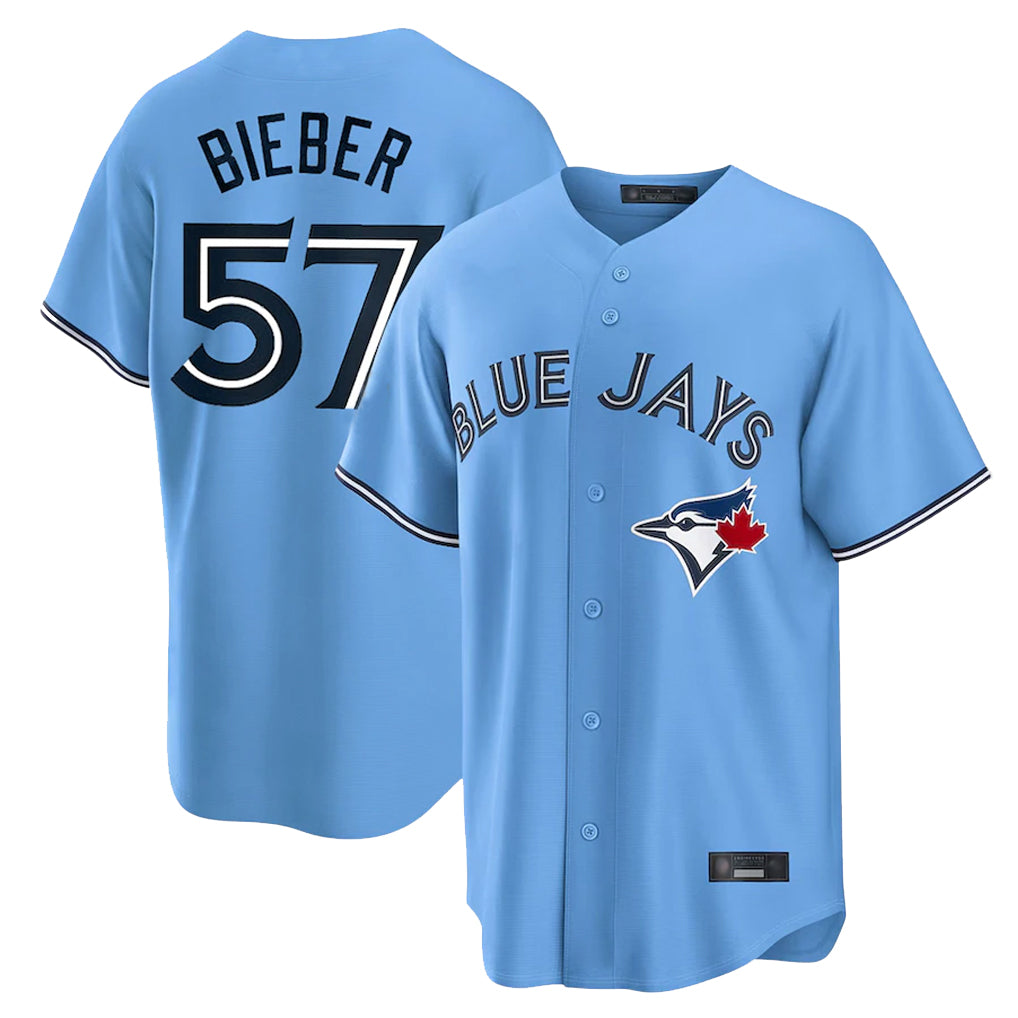 CBdoa T.Blue Jays #57 Shane Bieber Player Blue Home Stitched Jerseys