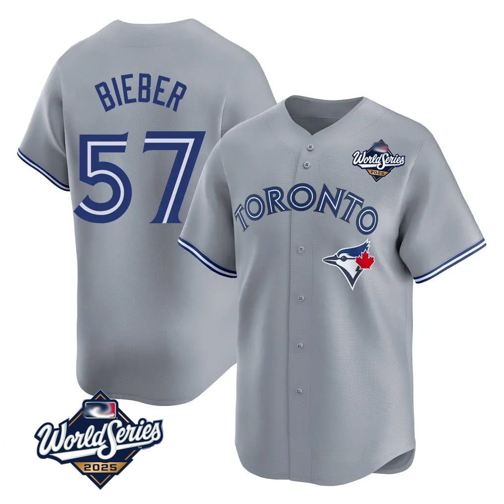 CBdoa T.Blue Jays #57 Shane Bieber Player Gray 2025 World Series All Stitched Jerseys