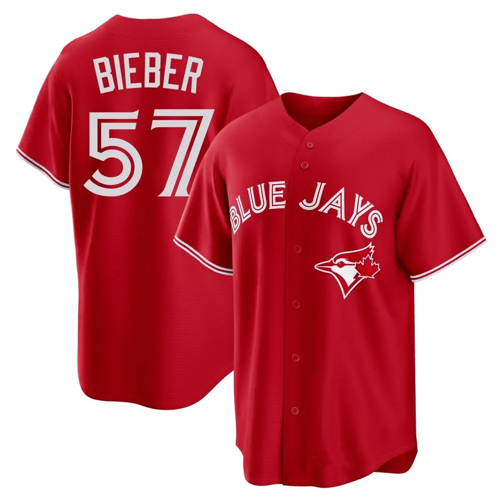 CBdoa T.Blue Jays #57 Shane Bieber Player Red Home Stitched Jerseys