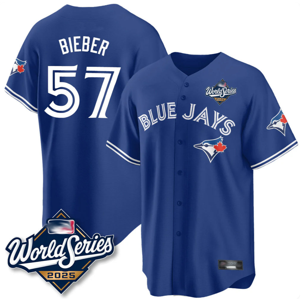 CBdoa T.Blue Jays #57 Shane Bieber Player Royal 2025 World Series All Stitched Jerseys
