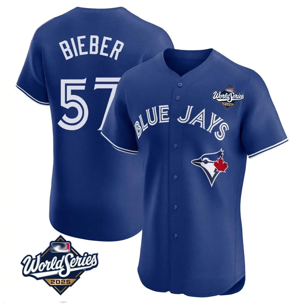 CBdoa T.Blue Jays #57 Shane Bieber Player Royal 2025 World Series Elite All Stitched Jerseys