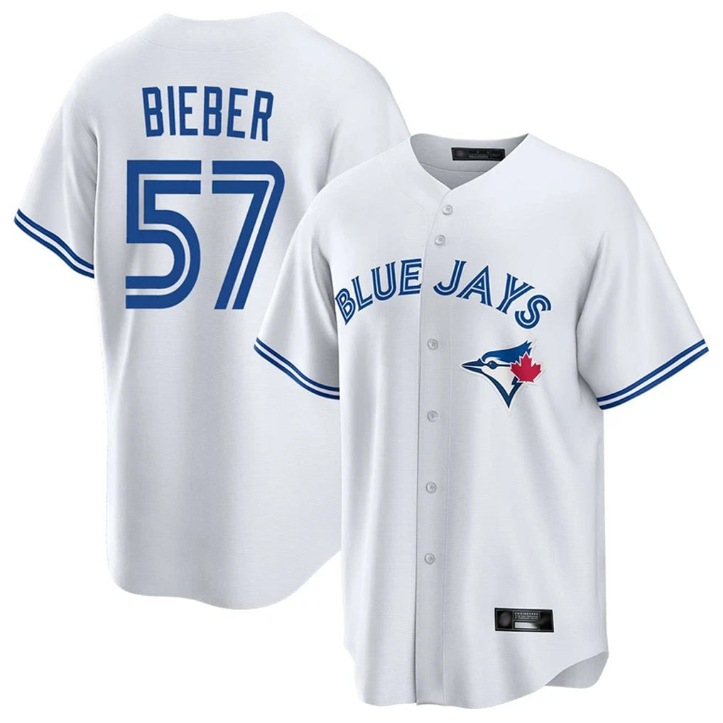 CBdoa T.Blue Jays #57 Shane Bieber Player White Game Stitched Jerseys
