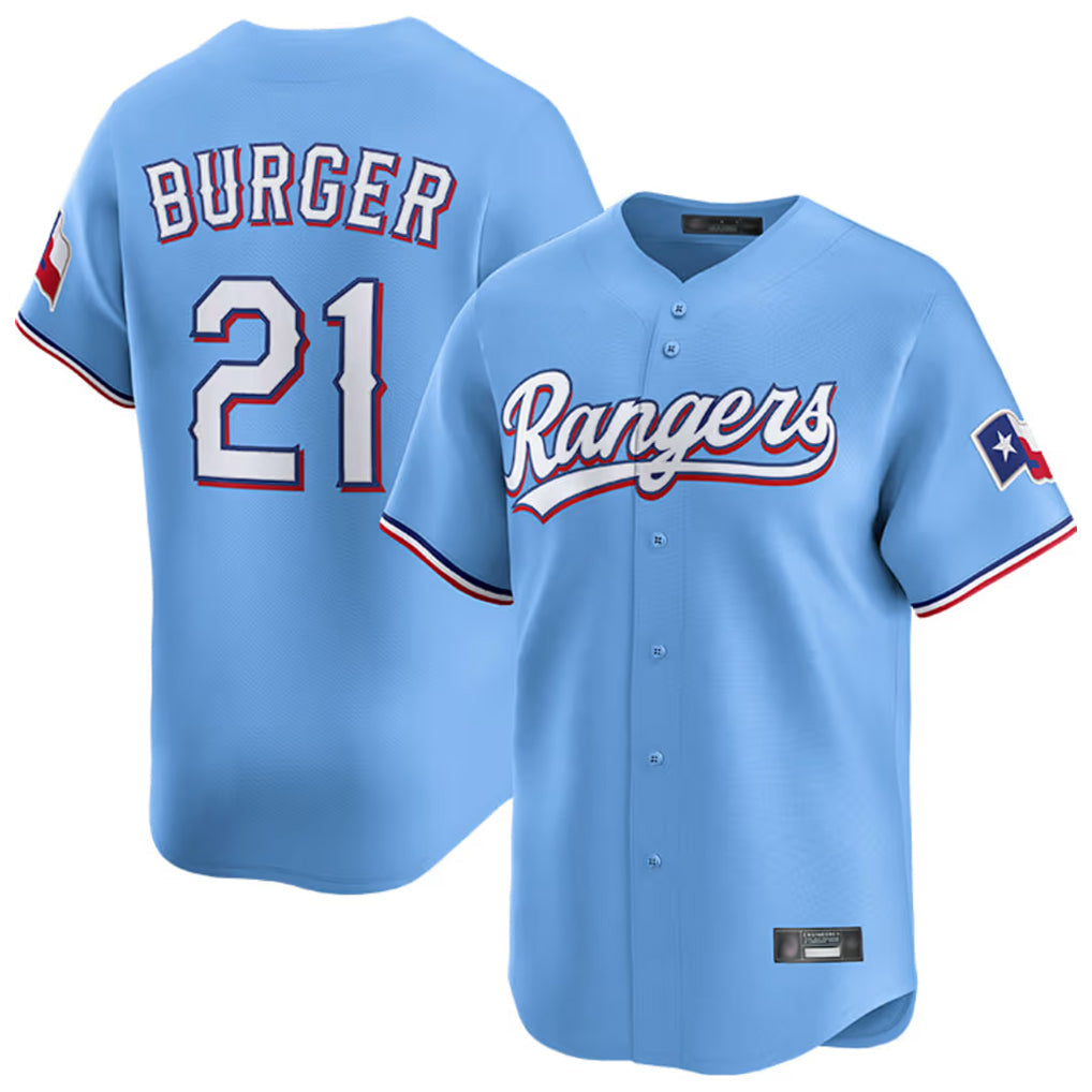 CBdoa T.Rangers #21 Jake Burger Player Light Blue Home Limited Stitched Jerseys