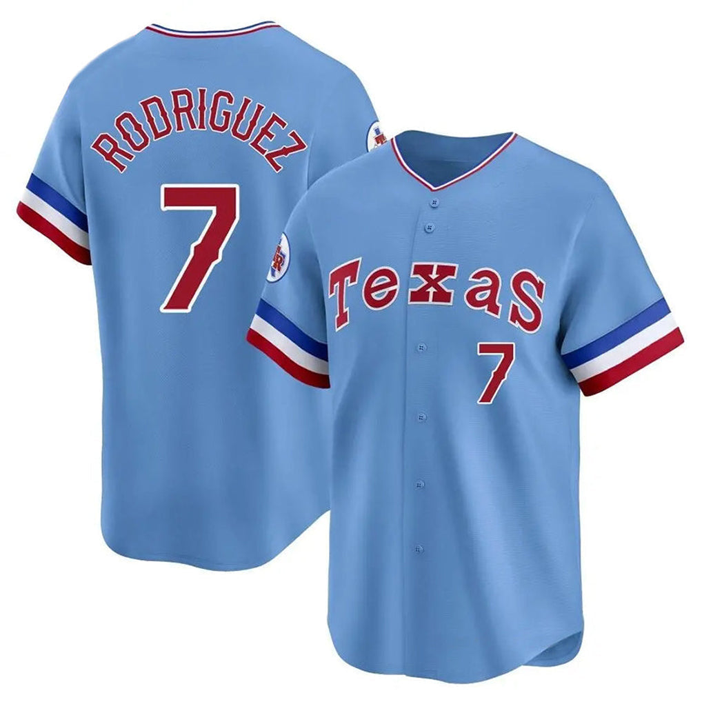 CBdoa T.Rangers #7 Ivan Rodriguez Player Light Blue Cooperstown Collection Limited Stitched Jerseys