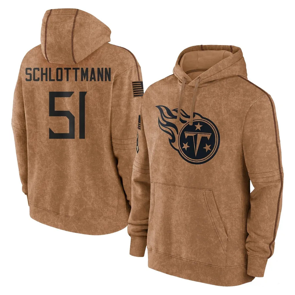 CBdoa T.Titans #51 Austin Schlottmann Player Brown Salute To Service Club Pullover Hoodies Home Game Stitched Jerseys