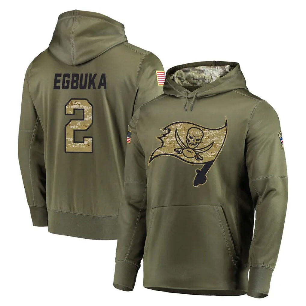 CBdoa TB.Buccaneers #2 Emeka Egbuka Player Olive Salute to Service Pullover Hoodie Home Game Stitched Jerseys