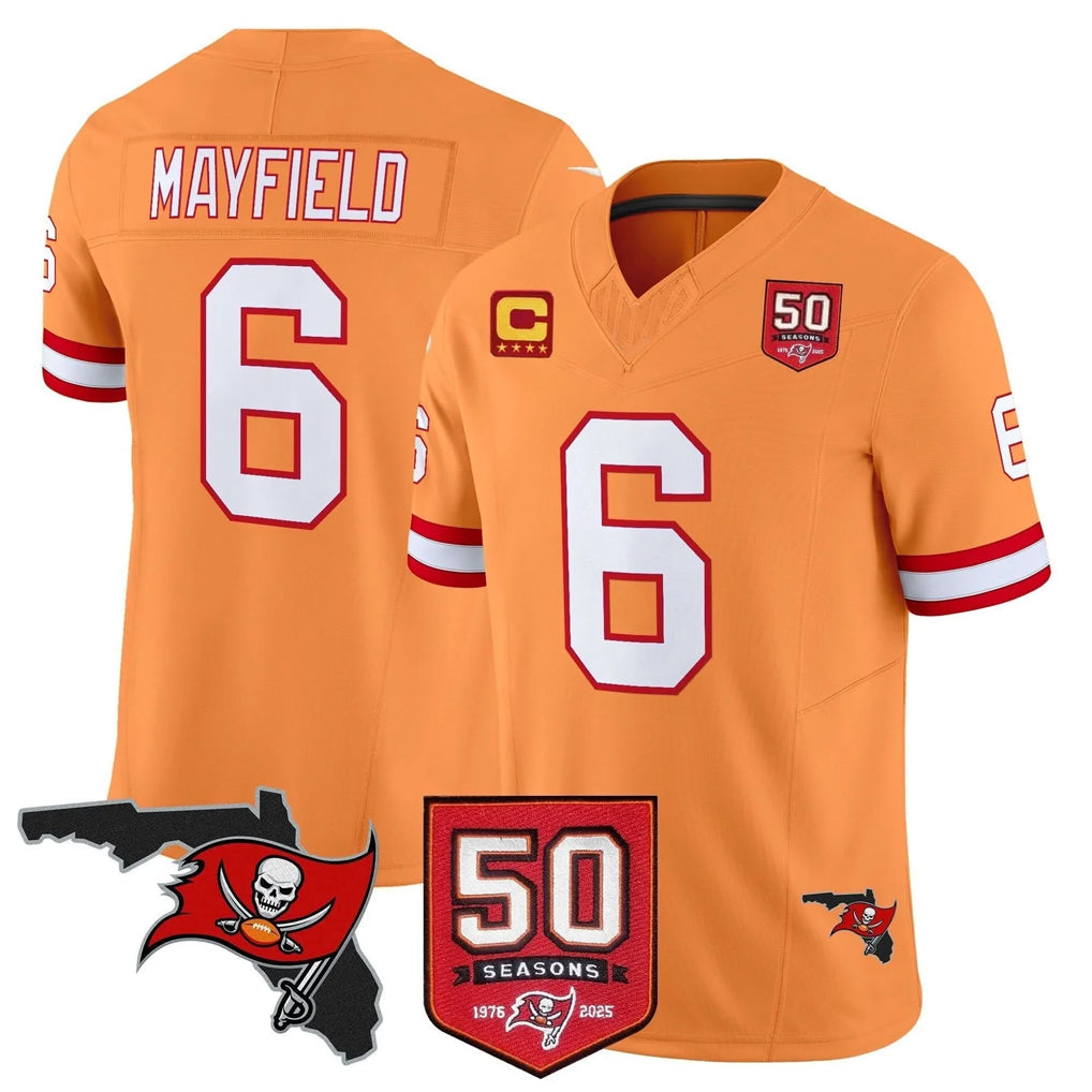 CBdoa TB.Buccaneers #6 Baker Mayfield Player Orange 50th Season Vapor Limited Home Game Stitched Jerseys