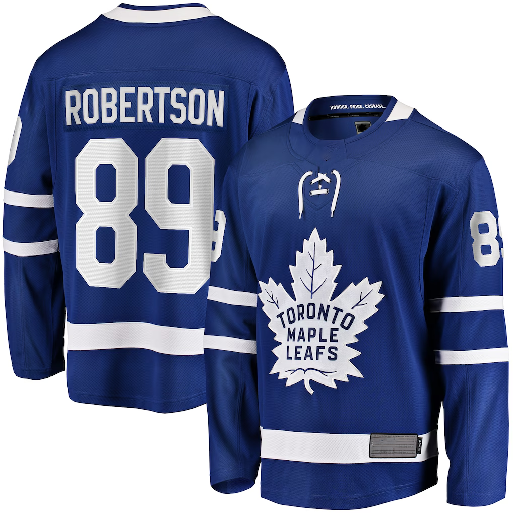 CBdoa T.Maple Leafs #89 Nicholas Robertson Blue Home Premier Breakaway Player Jerseys