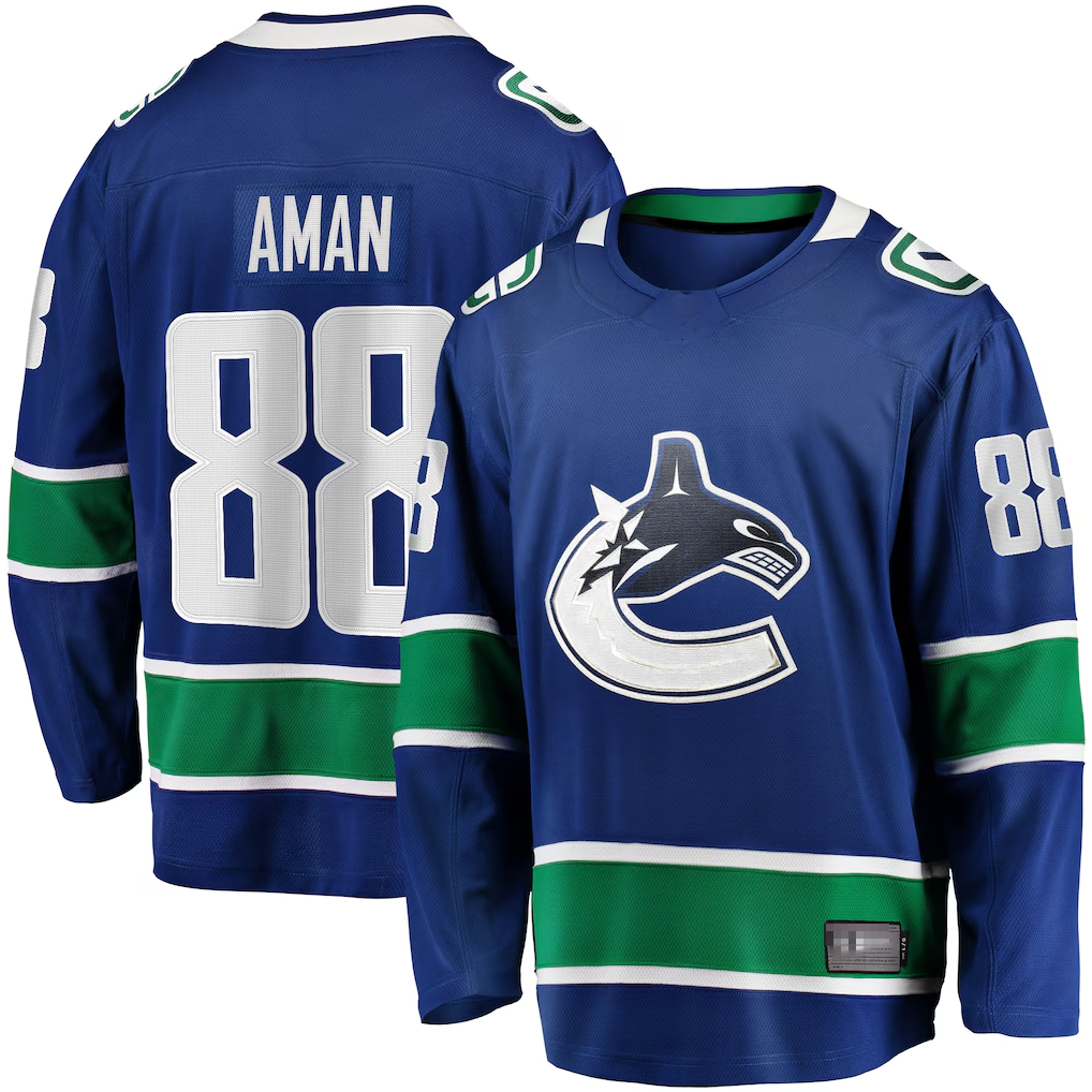 CBdoa V.Canucks #88 Nils Aman Blue Home Premier Breakaway Player Jerseys