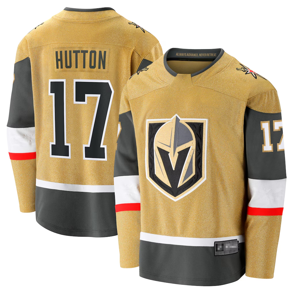 CBdoa V.Golden Knights #17 Ben Hutton Gold Home Premier Breakaway Player Jerseys