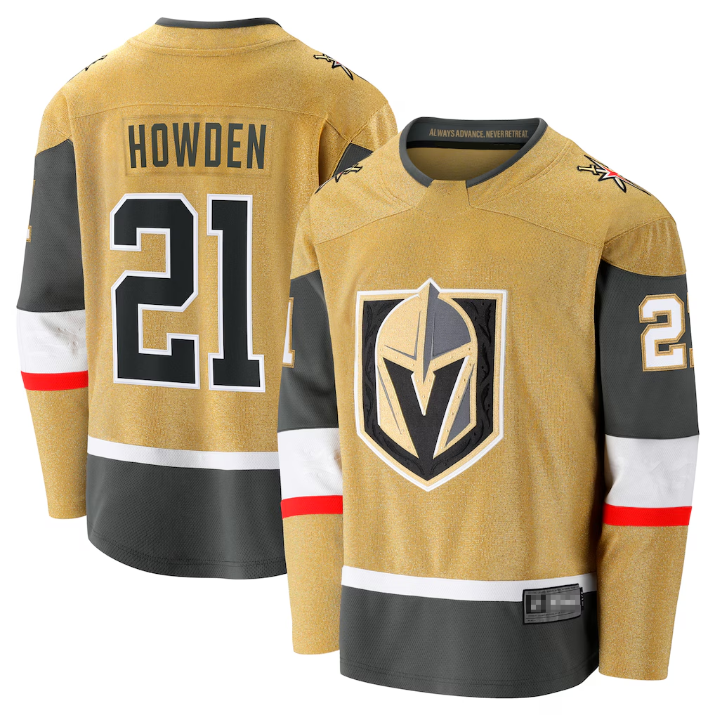 CBdoa V.Golden Knights #21 Brett Howden Gold Home Premier Breakaway Player Jerseys