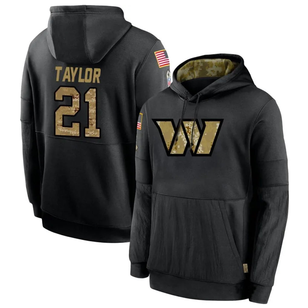 CBdoa W.Commanders #21 Sean Taylor Player Black Salute to Service Hoodies Stitched Jerseys