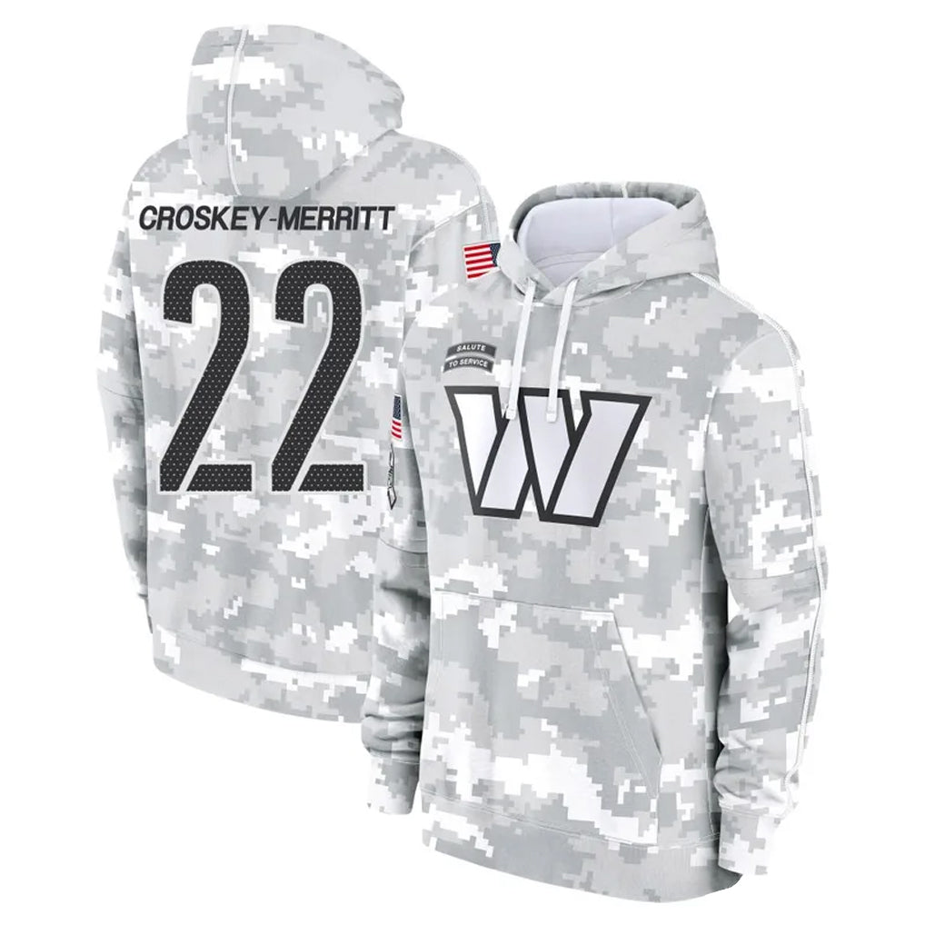 CBdoa W.Commanders #22 Jacory Croskey-Merritt Player Arctic Camo Salute to Service Hoodies Stitched Jerseys