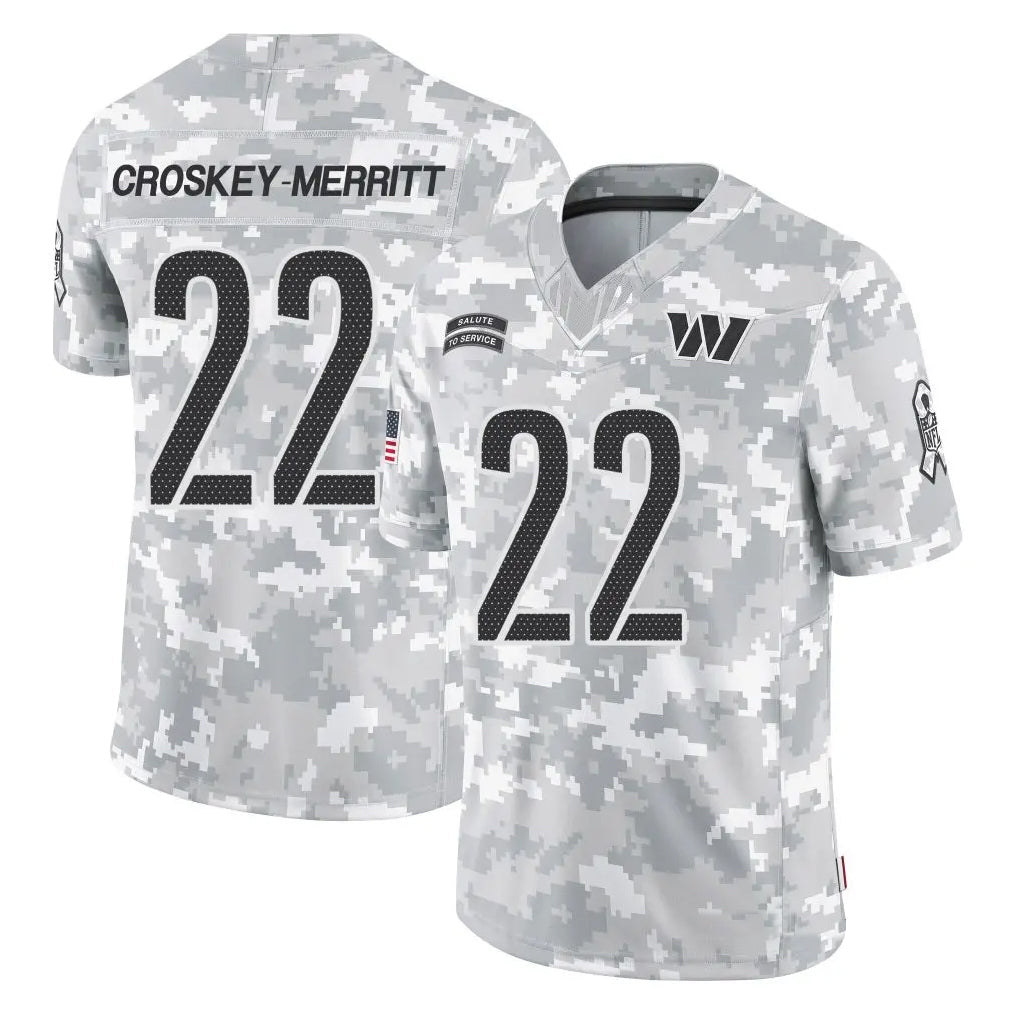 CBdoa W.Commanders #22 Jacory Croskey-Merritt Player Arctic Camo Salute to Service Limited Stitched Jerseys