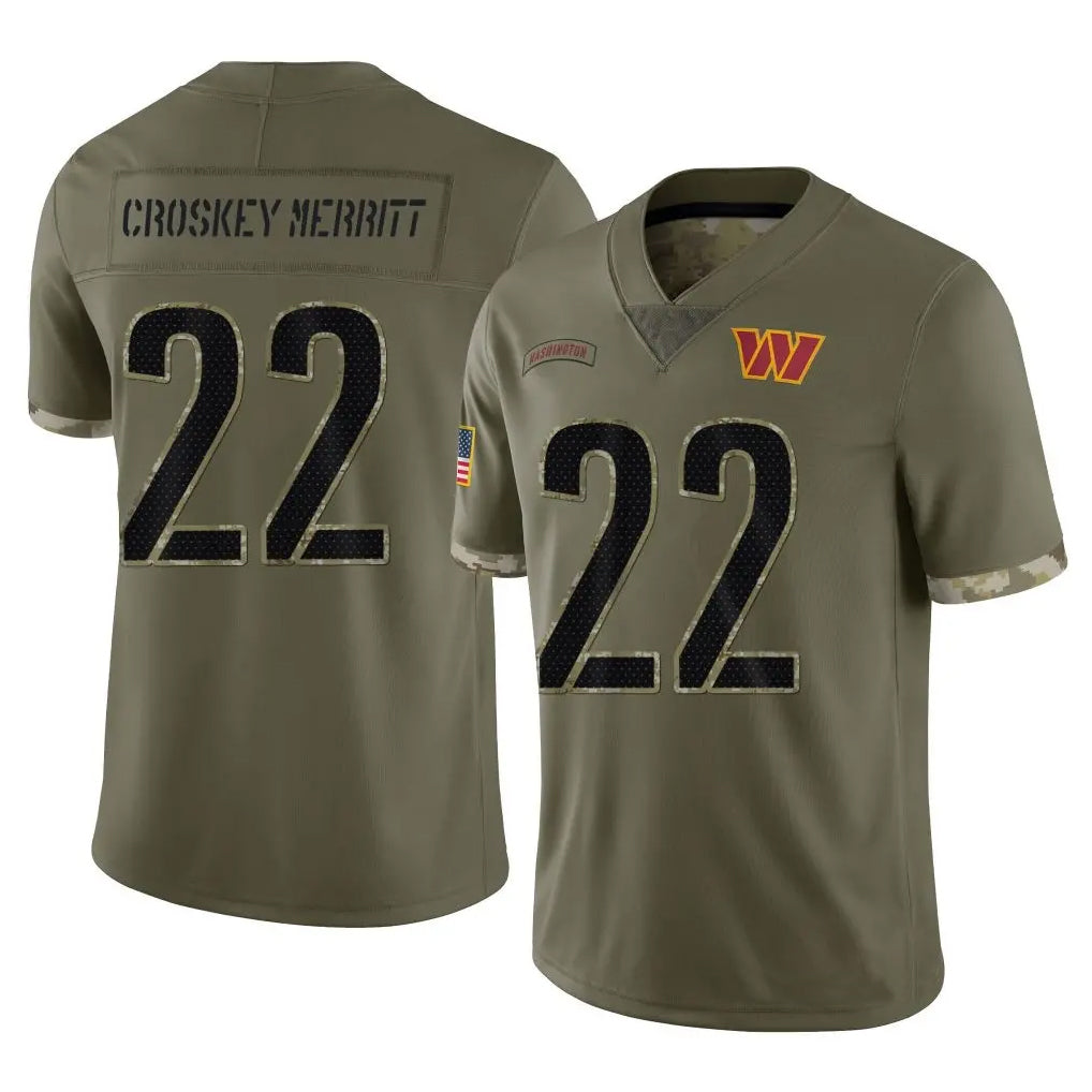 CBdoa W.Commanders #22 Jacory Croskey-Merritt Player Olive Salute To Service Stitched Jerseys