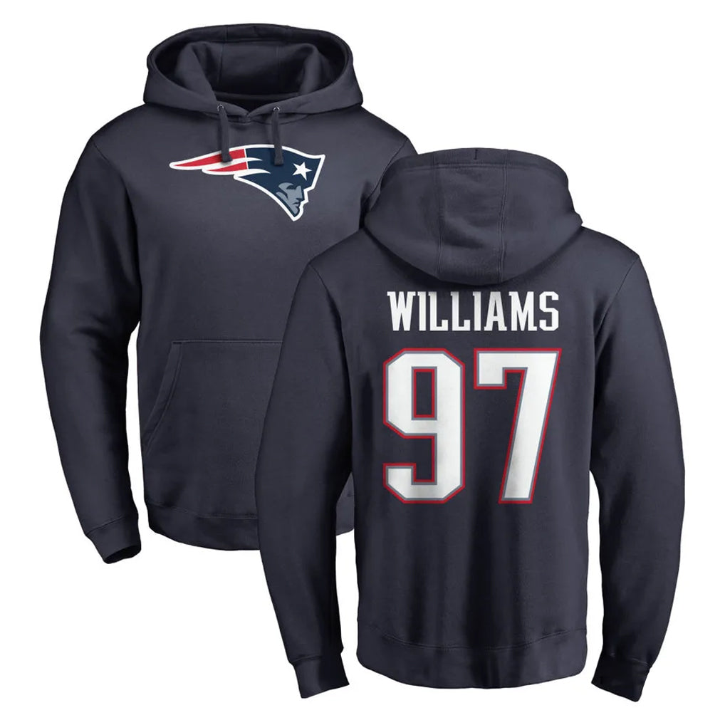 NE.Patriots #97 Milton Williams Player Navy LOGO Pullover Hoodies Home Game CBdoa Stitched Jerseys