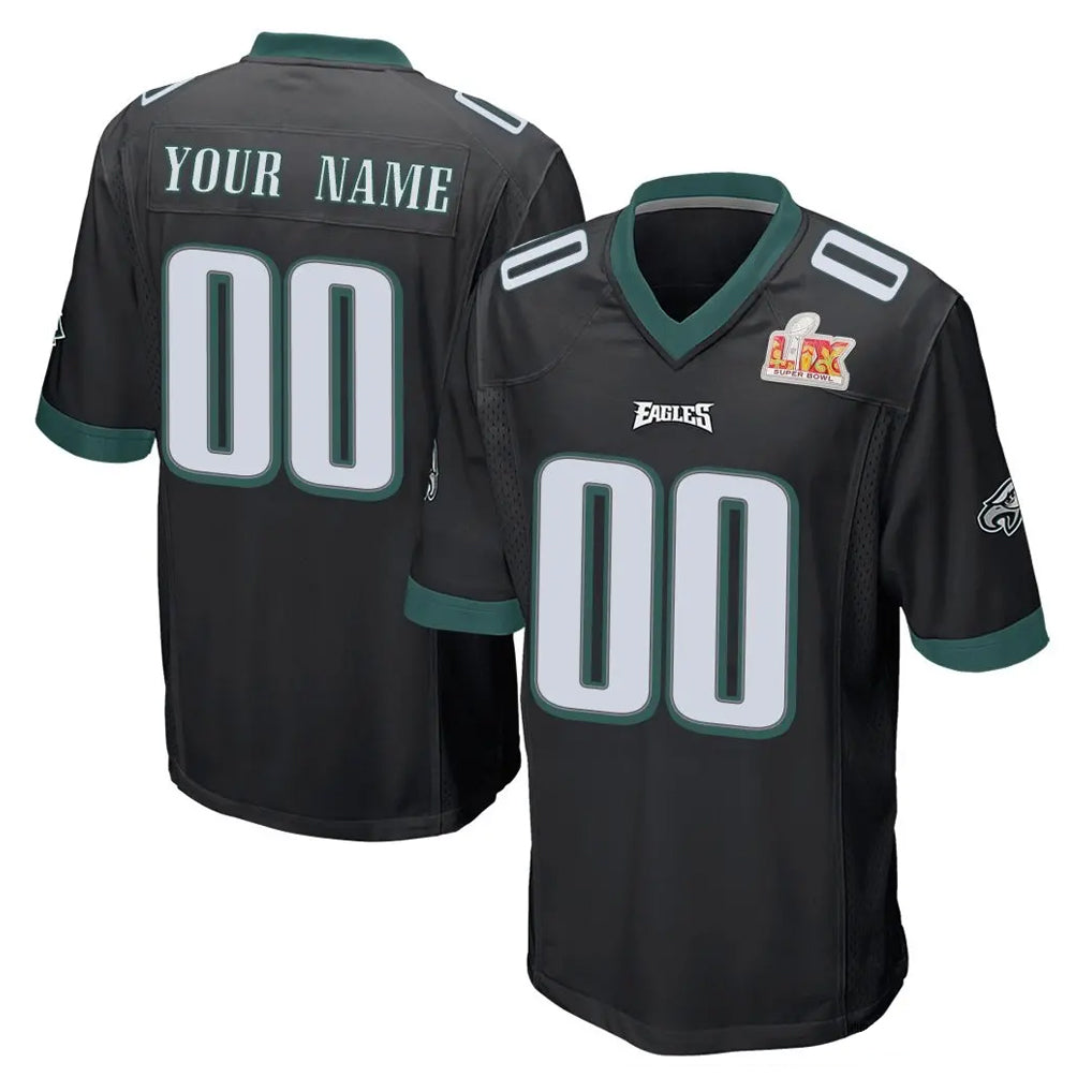 Custom P.Eagles Black Super Bowl LIX Home Game Any Name & Numbers CBdoa Stitched Jerseys