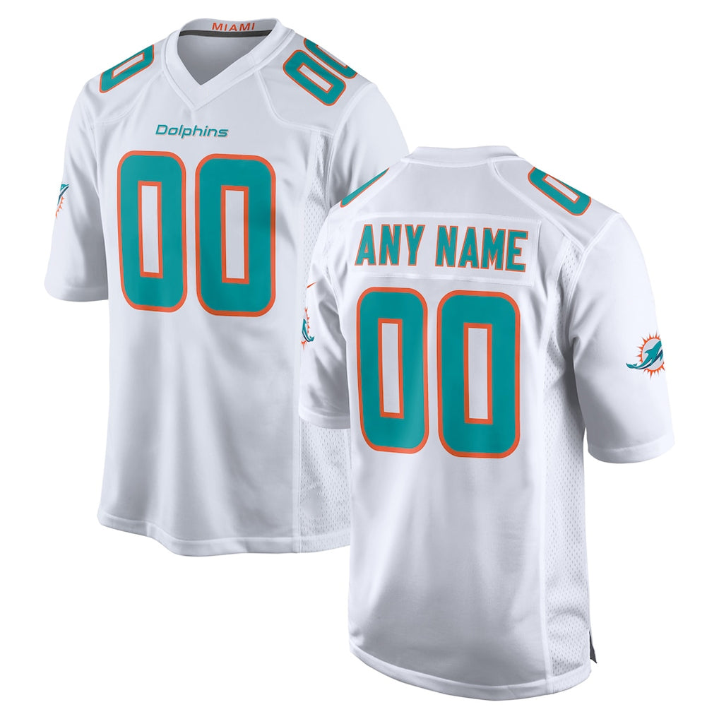 Custom M.Dolphins White Game Home Any Name & Numbers CBdoa Stitched Jerseys