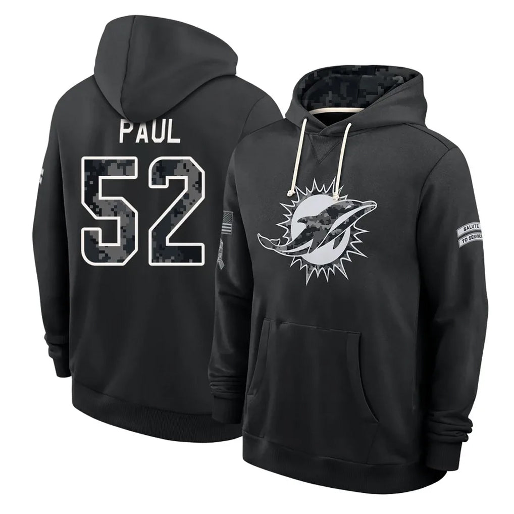 M.Dolphins #52 Patrick Paul Player 2026 Black Logo Pullover Hoodies Limited Game CBdoa Stitched Jerseys