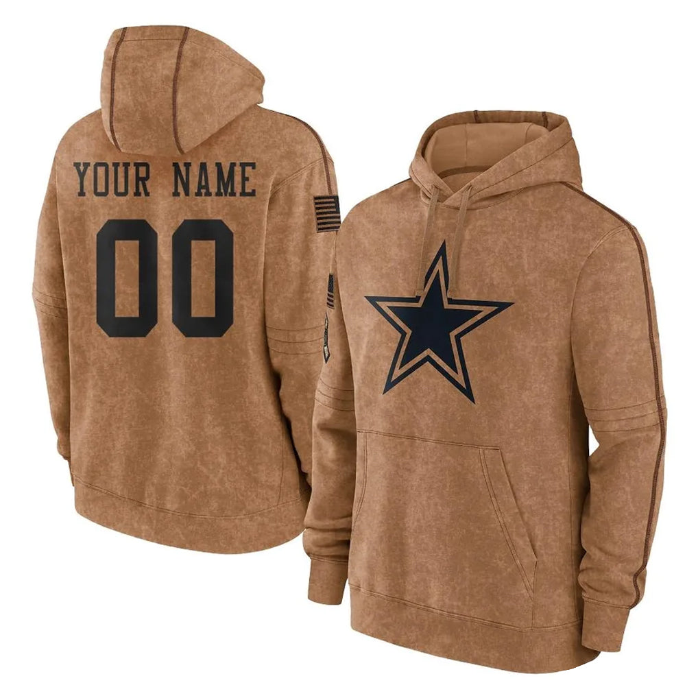 Custom D.Cowboys Brown Salute to Service Hoodies Limited Game Any Name & Numbers CBdoa Stitched Jerseys