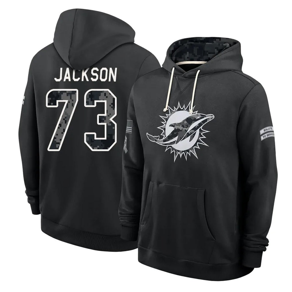 M.Dolphins #73 Austin Jackson Player 2026 Black Logo Pullover Hoodies Limited Game CBdoa Stitched Jerseys