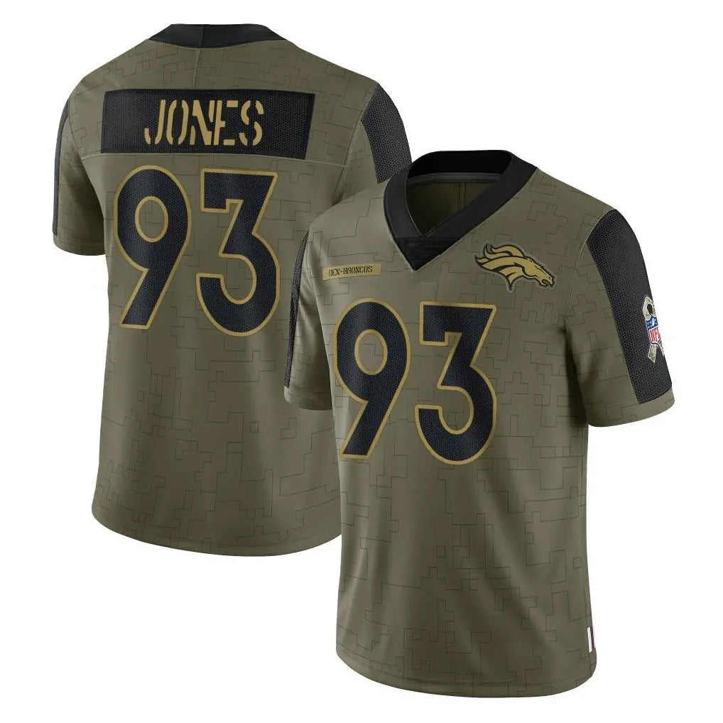 D.Broncos #93 D.J. Jones Player Olive Salute To Service Limited Game CBdoa Stitched Jerseys