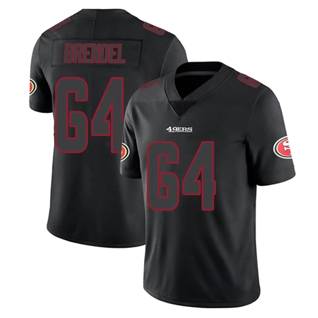 SF.49ers #64 Jake Brendel Player Black Impact Limited Home Game CBdoa Stitched Jerseys