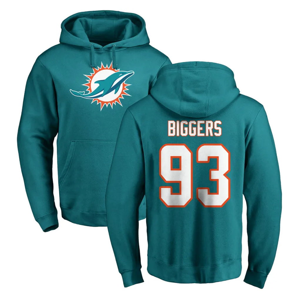 M.Dolphins #93 Zeek Biggers Player Aqua LOGO Pullover Hoodies Limited CBdoa Stitched Jerseys