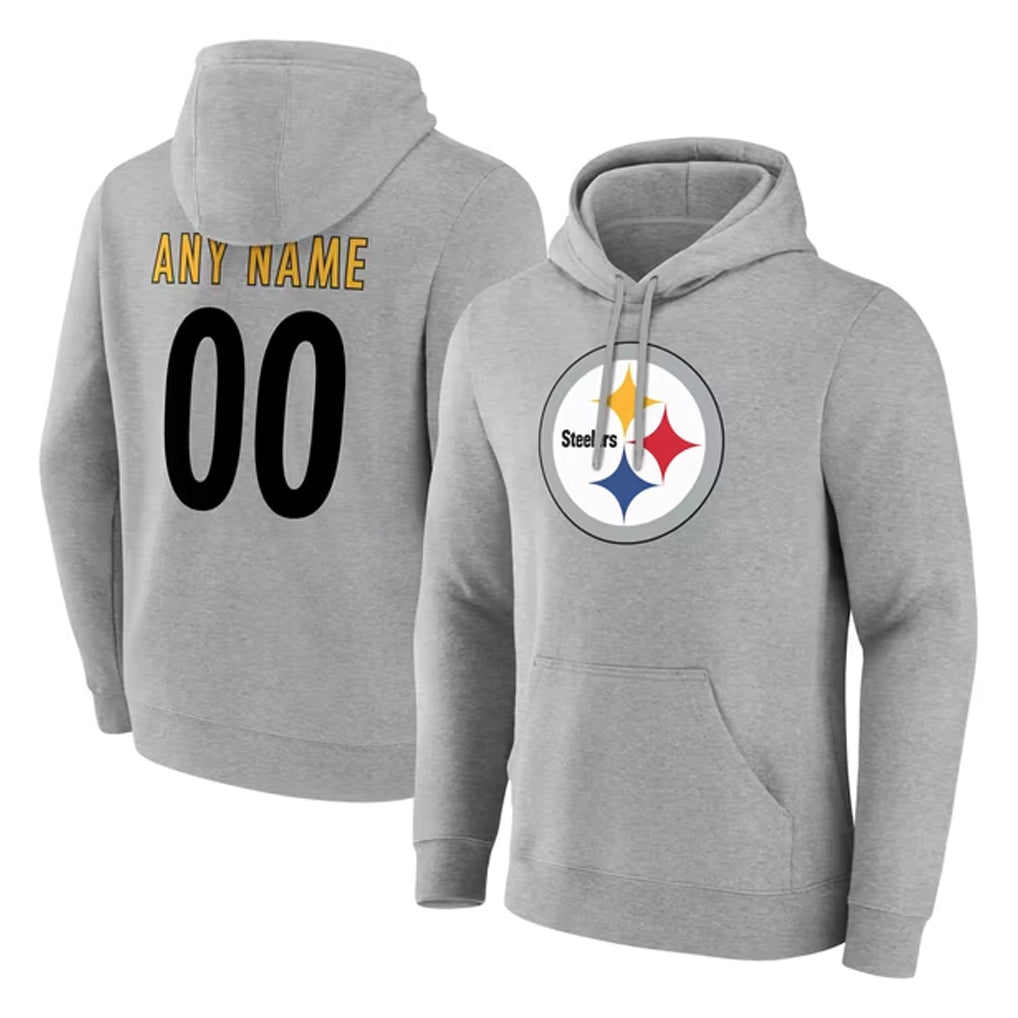 Custom P.Steelers Gray LOGO Pullover Hoodies Limited Any Name & Numbers CBdoa Stitched Jerseys
