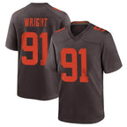 C.Browns #91 Alex Wright Player Brown Alternate Home Game CBdoa Stitched Jerseys