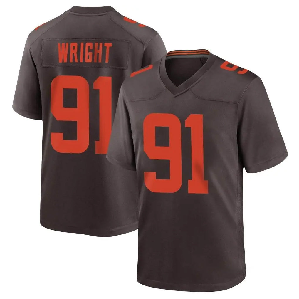 C.Browns #91 Alex Wright Player Brown Alternate Home Game CBdoa Stitched Jerseys